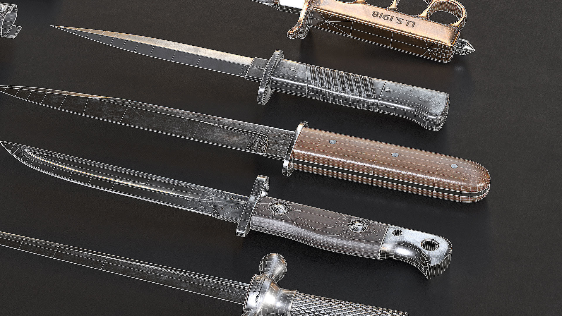 WWI Knives realistic pack 3D model_20
