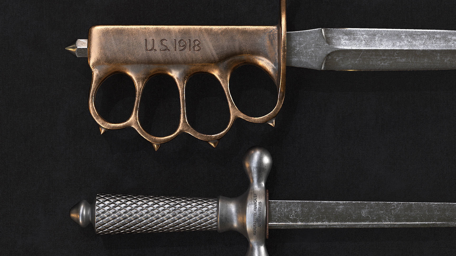 WWI Knives realistic pack 3D model_18