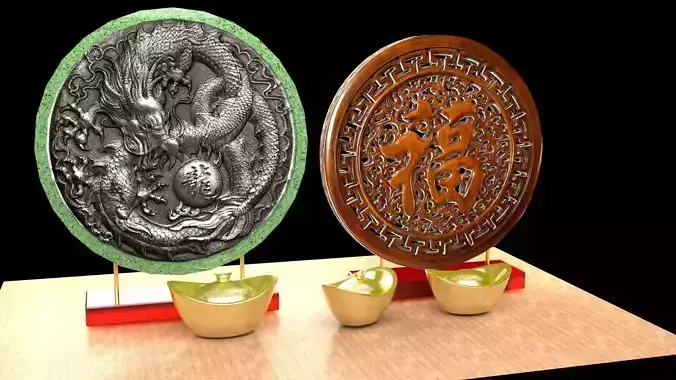 Chinese gold Ingot  with dragon  fu 