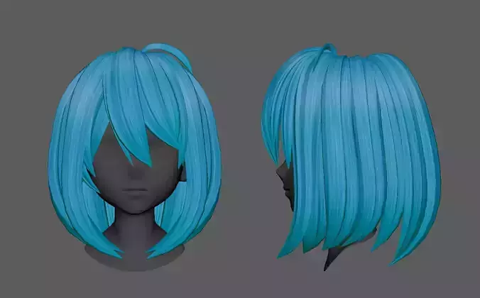 Anime hair style 12low poly for woman and girl