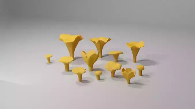 Stylized Chanterelle Mushrooms Collection - Middle and Low-poly 3D model
