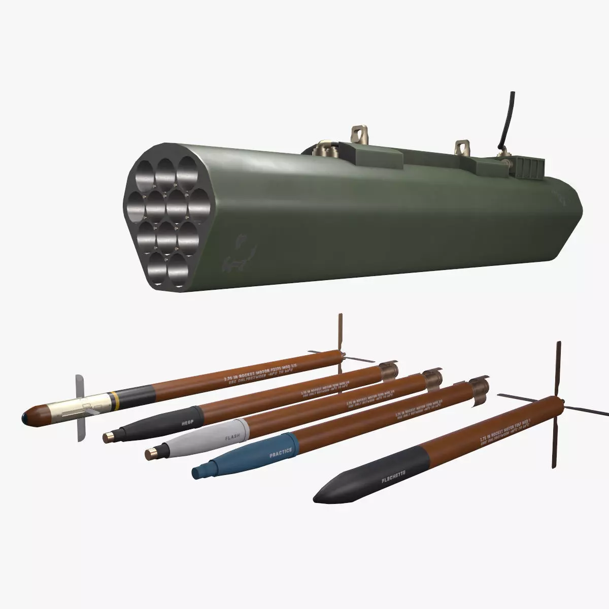 Rocket Launcher FZ231 With Missiles Low-poly 3D model_0