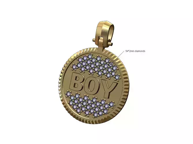 BOY diamond iced fluted bezel pendant with bail 3D print model