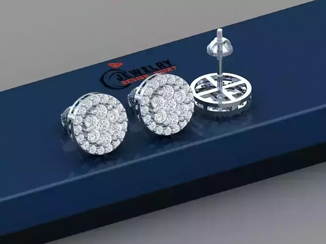 Custom Round Shape Cluster Diamond Studs - Unisex Earrings 3D print model