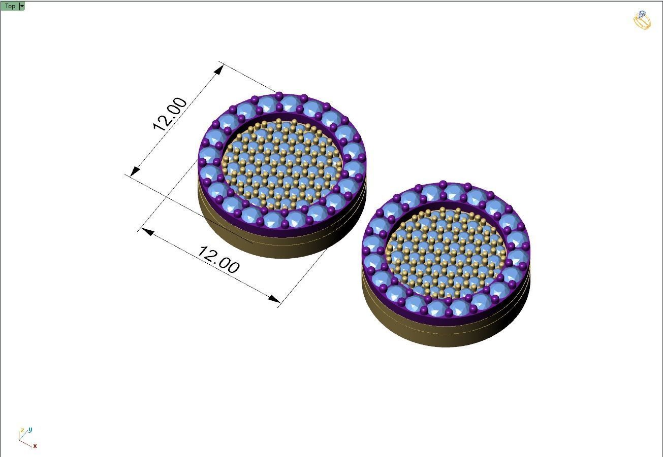 Custom Round Shape Ice-out Diamond Studs - Unisex Earrings 12mm 3D print model_4