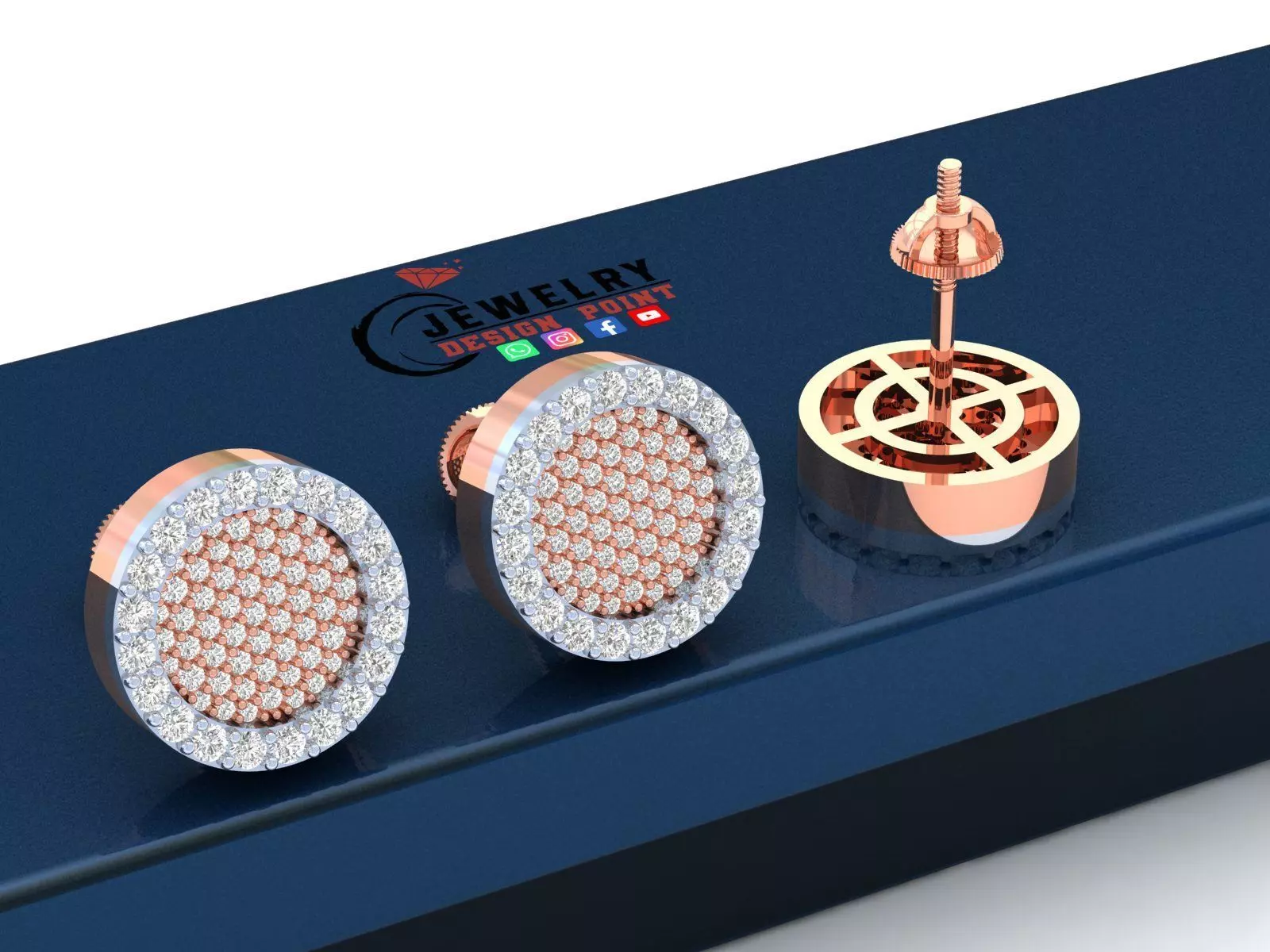 Custom Round Shape Ice-out Diamond Studs - Unisex Earrings 12mm 3D print model_0