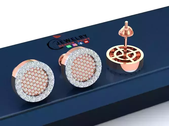 Custom Round Shape Ice-out Diamond Studs - Unisex Earrings 12mm 3D print model