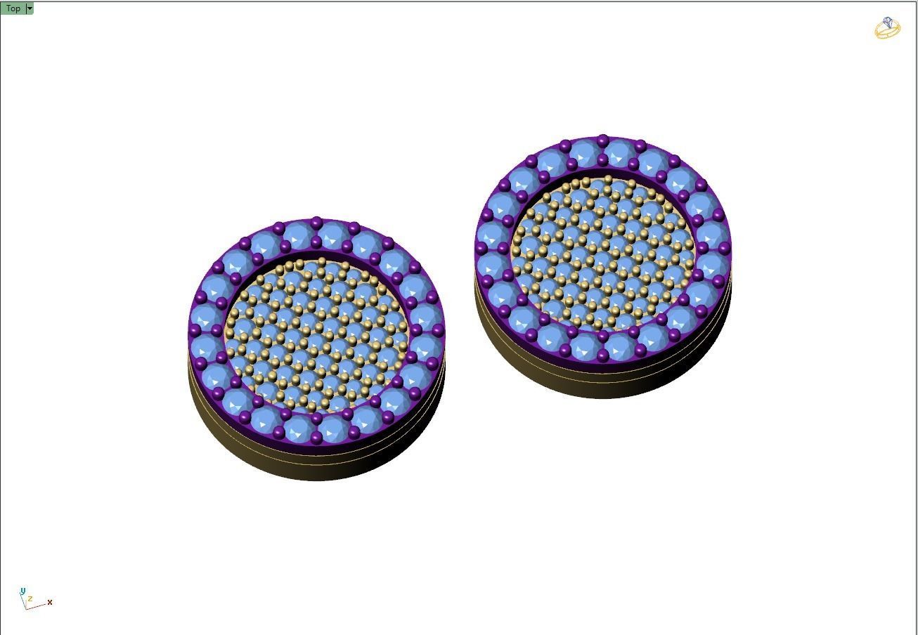 Custom Round Shape Ice-out Diamond Studs - Unisex Earrings 12mm 3D print model_11