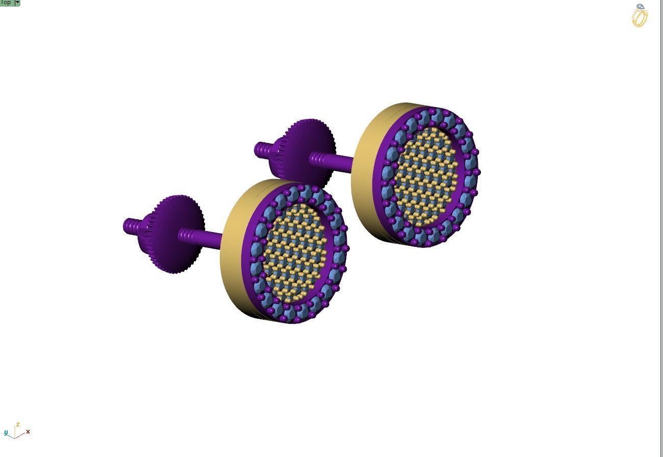 Custom Round Shape Ice-out Diamond Studs - Unisex Earrings 12mm 3D print model_10