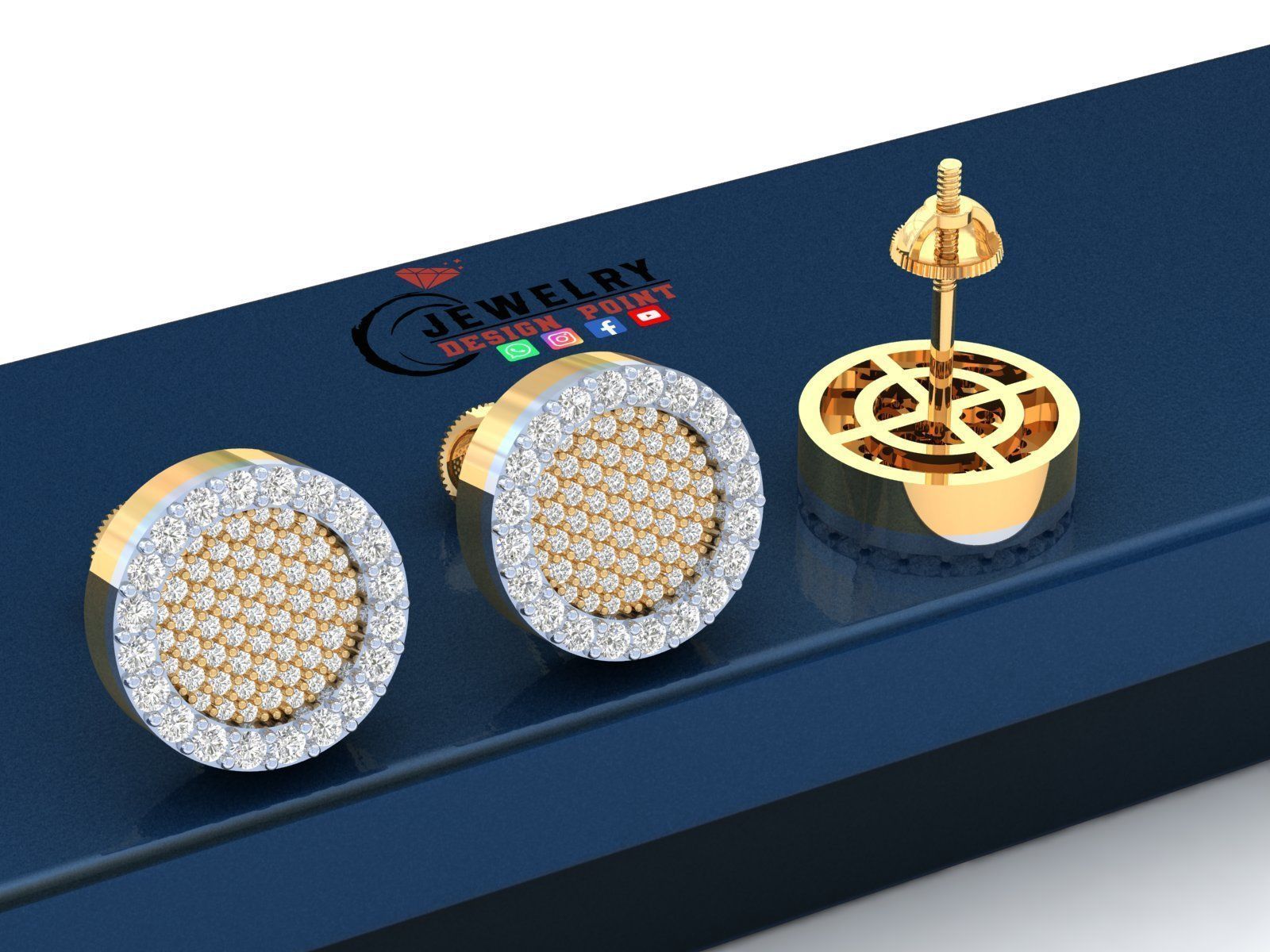 Custom Round Shape Ice-out Diamond Studs - Unisex Earrings 12mm 3D print model_2