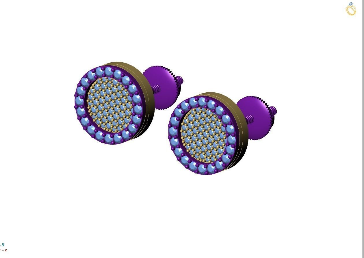 Custom Round Shape Ice-out Diamond Studs - Unisex Earrings 12mm 3D print model_8