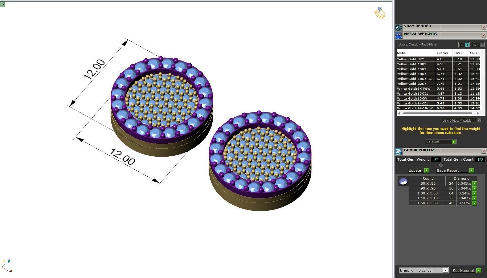 Custom Round Shape Ice-out Diamond Studs - Unisex Earrings 12mm 3D print model_6