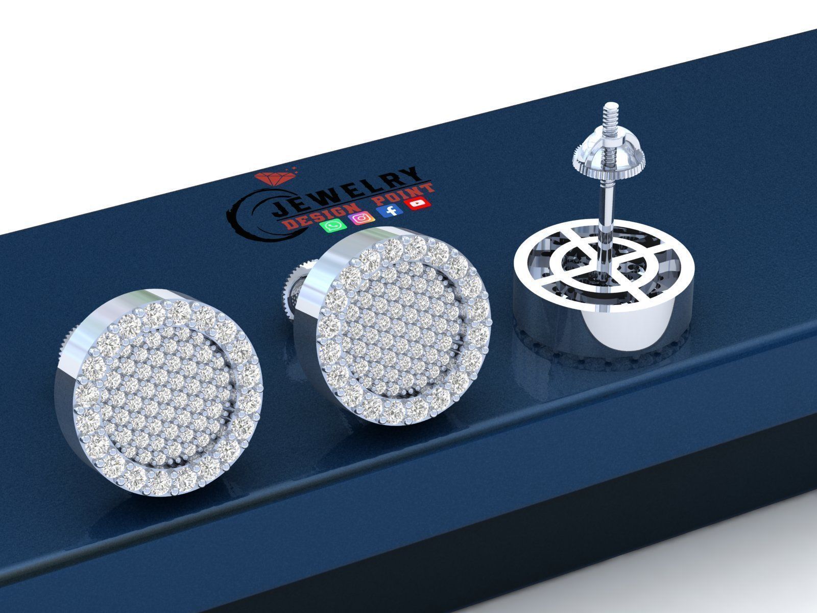 Custom Round Shape Ice-out Diamond Studs - Unisex Earrings 12mm 3D print model_3