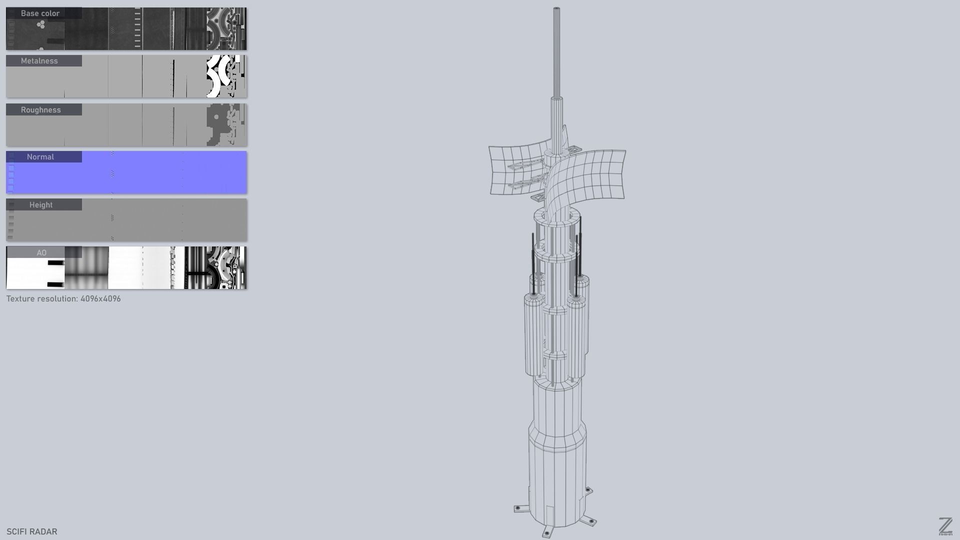 Scifi radar Low-poly 3D model_3