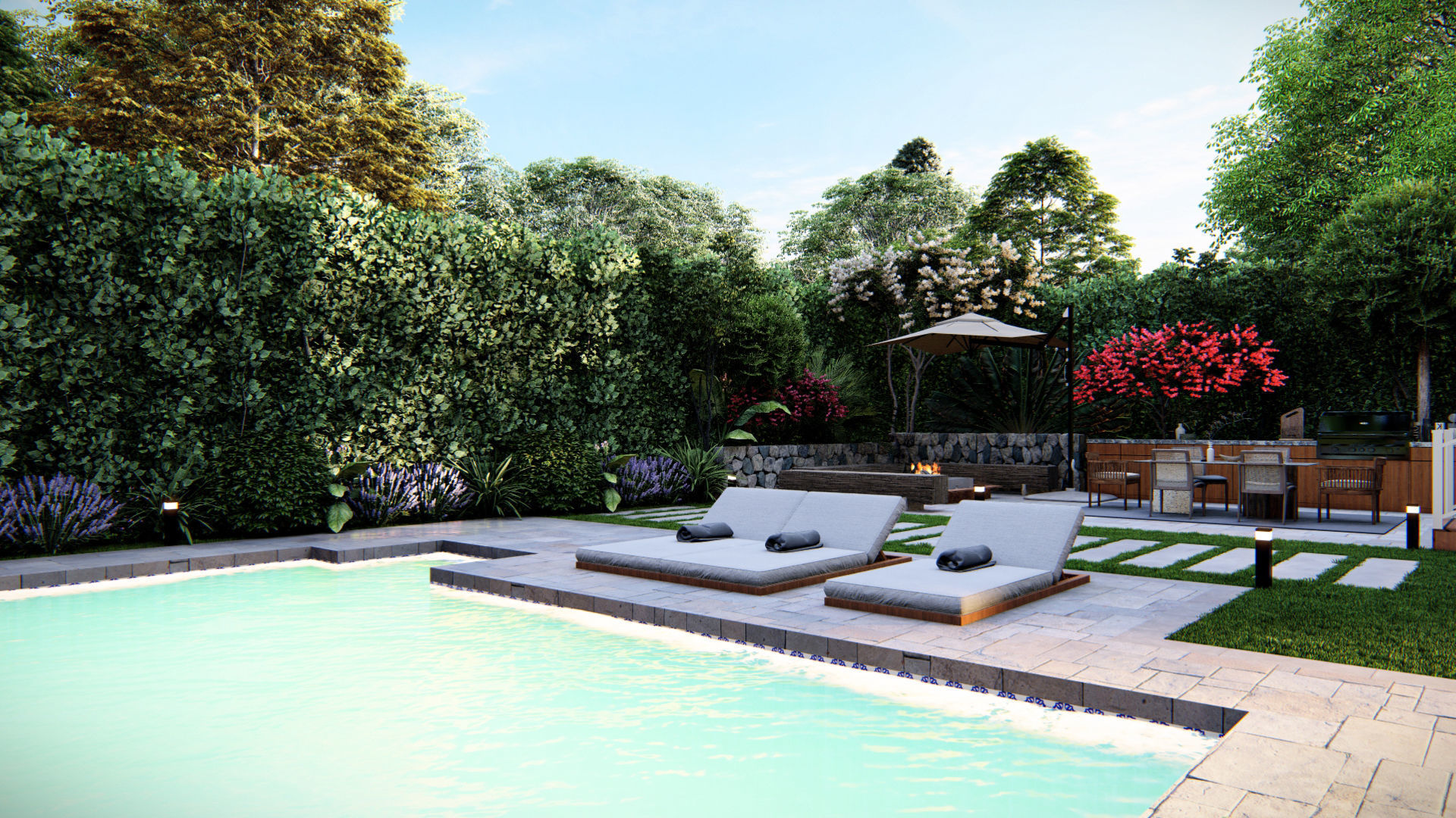  3D Exterior Scene 3D model design backyard garden and landscape 3D model_5
