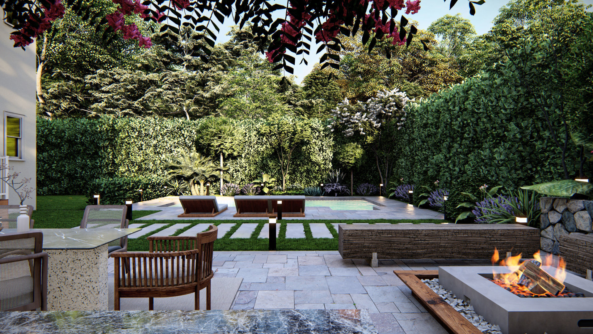  3D Exterior Scene 3D model design backyard garden and landscape 3D model_4