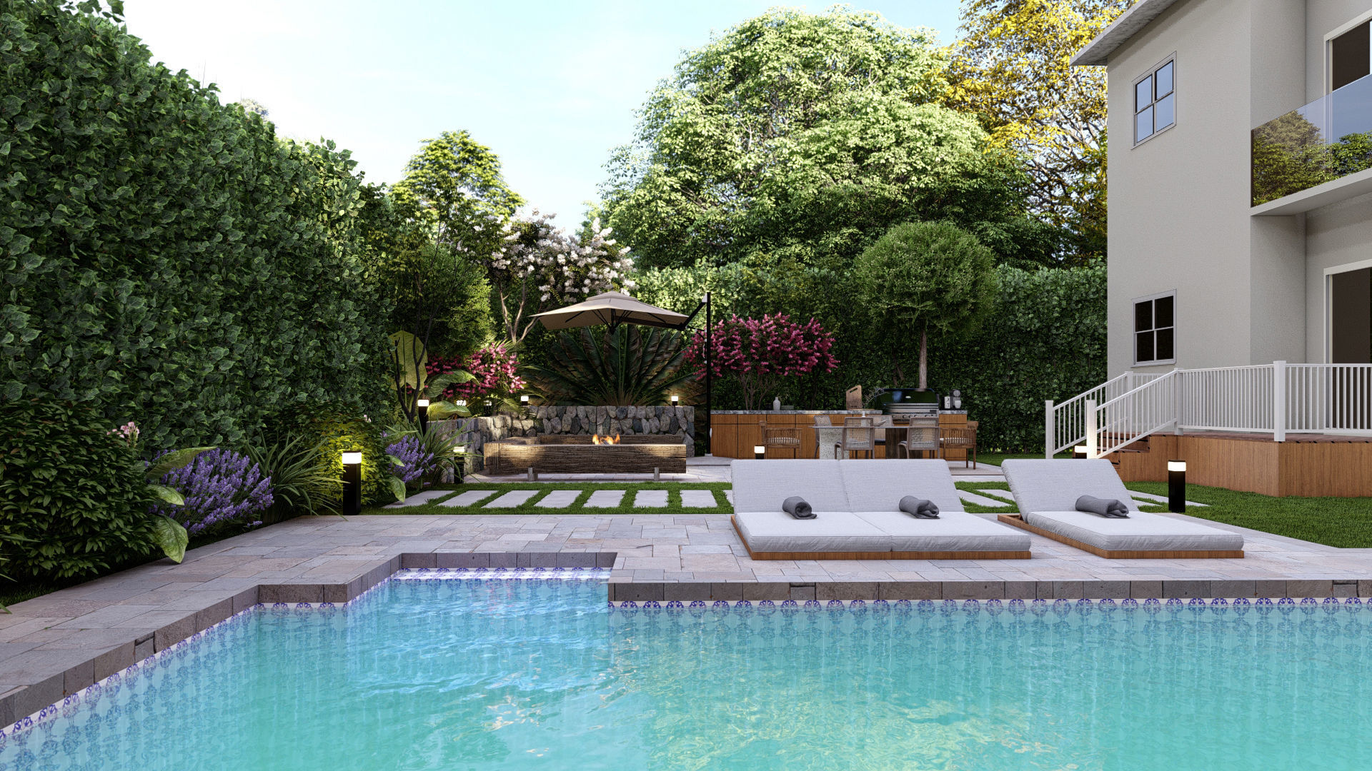  3D Exterior Scene 3D model design backyard garden and landscape 3D model_6