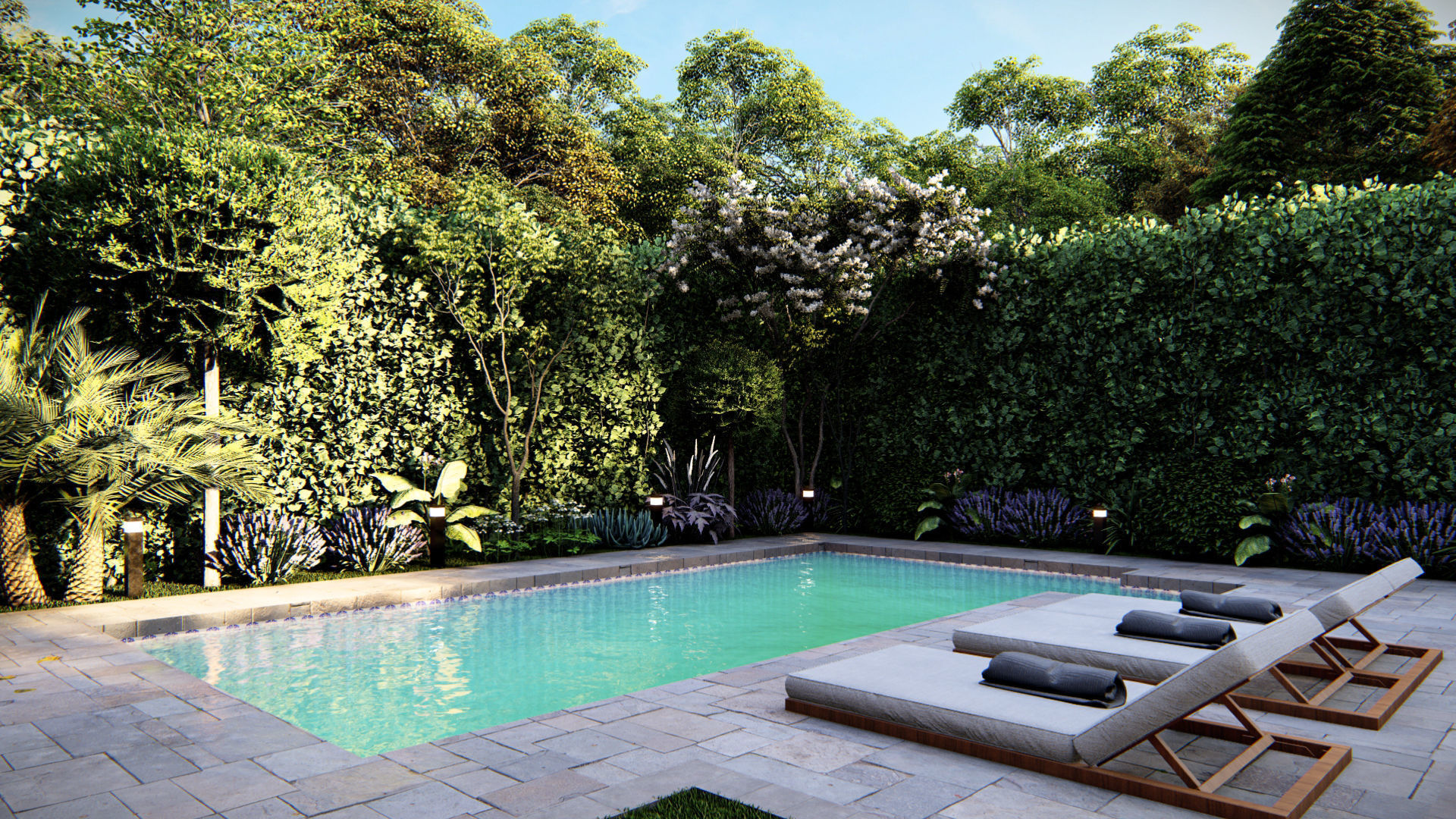  3D Exterior Scene 3D model design backyard garden and landscape 3D model_3