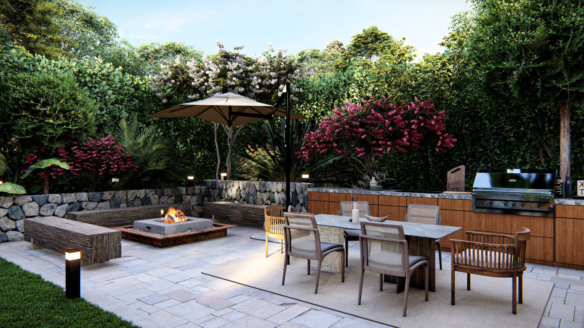  3D Exterior Scene 3D model design backyard garden and landscape 3D model_1