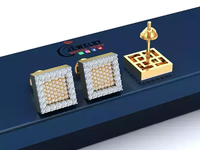 Custom Square Shape Ice-out Diamond Studs - Unisex Earrings 11mm