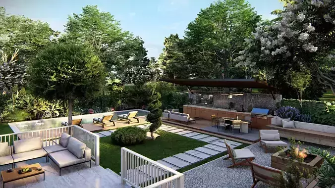 3D Exterior Scene 3D model design garden and landscape