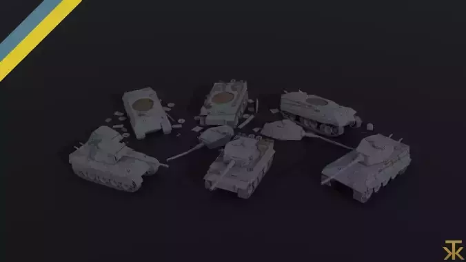 Cartoon Dieselpunk tanks Polygonal Style