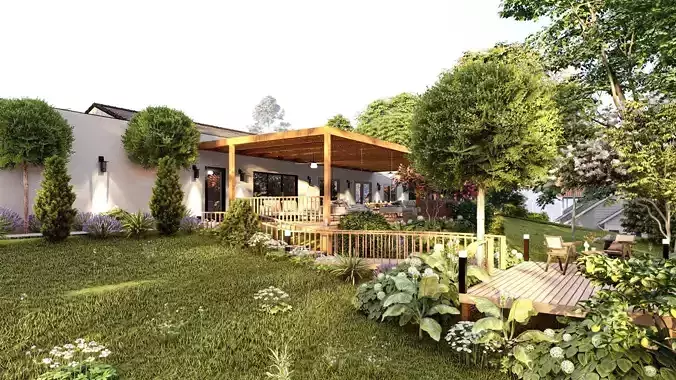  3D Exterior Scene 3D model design garden and landscape