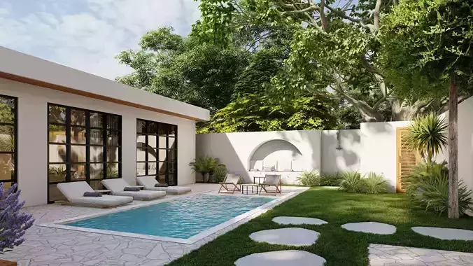  3D Exterior Scene 3D model design garden and landscape