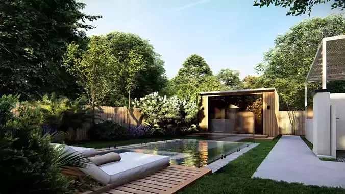   3D Exterior Scene 3D model design garden and landscape