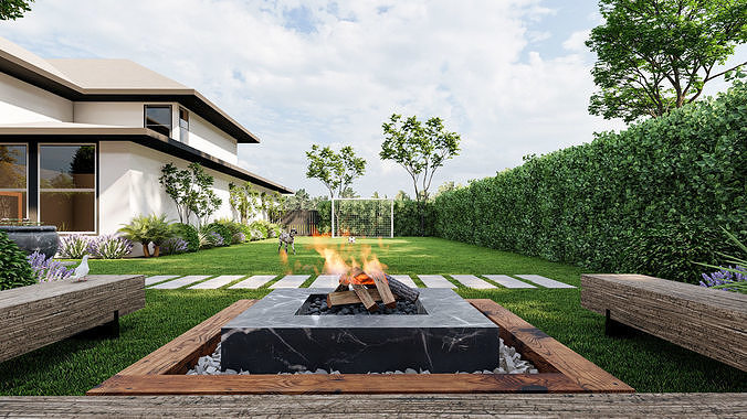 3D Exterior Scene 3D model design garden and landscape 3D model 2