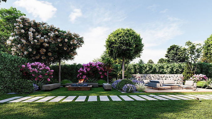 3D Exterior Scene 3D model design garden and landscape 3D model 3