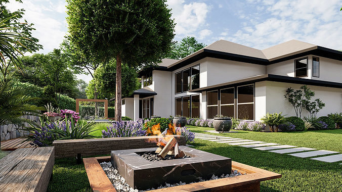 3D Exterior Scene 3D model design garden and landscape 3D model 5
