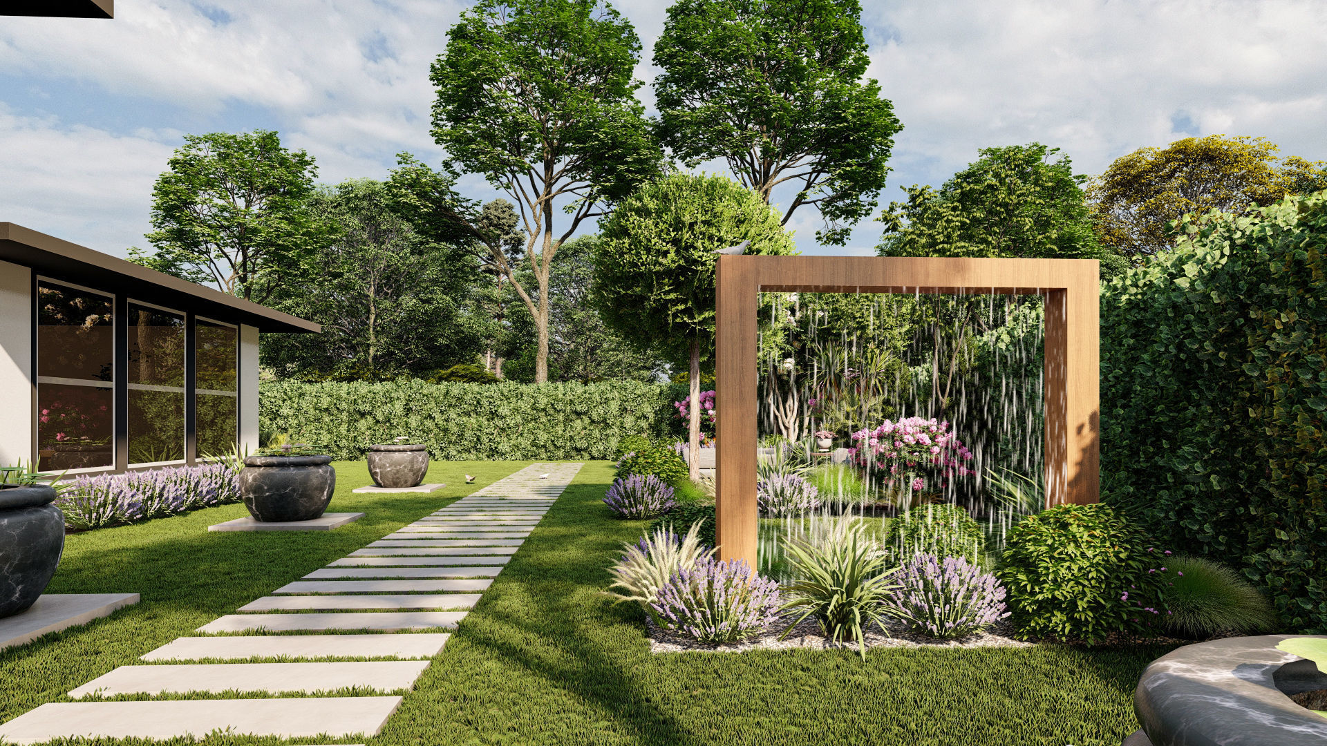 3D Exterior Scene 3D model design garden and landscape 3D model_3