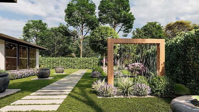 3D Exterior Scene 3D model design garden and landscape 3D model 4