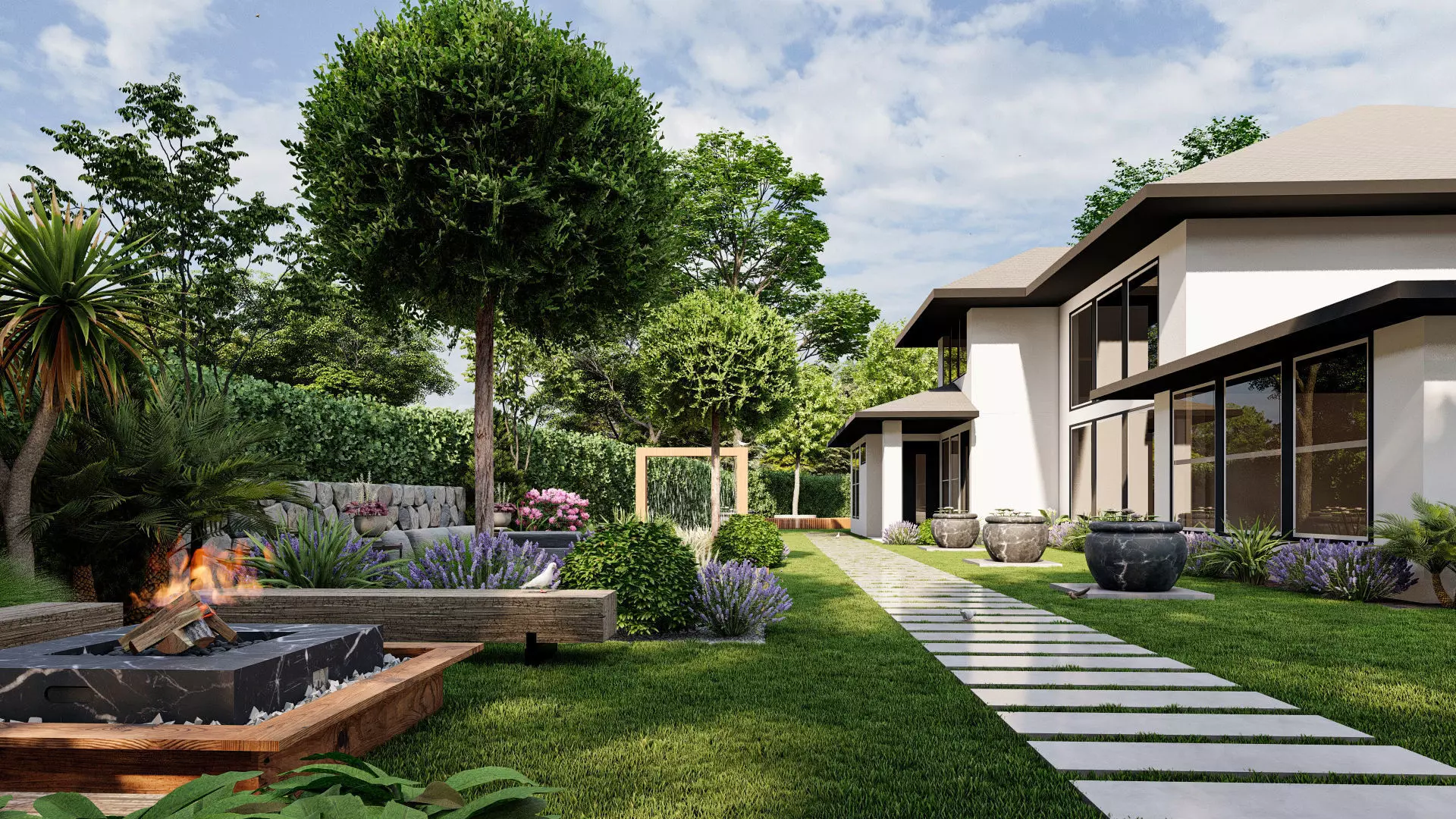 3D Exterior Scene 3D model design garden and landscape 3D model_0