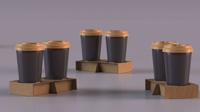 Cardboard Carrier with 2 Coffee Cup 3D model 4