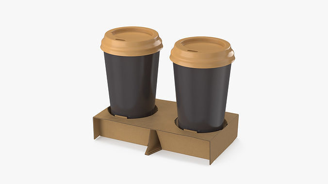 Cardboard Carrier with 2 Coffee Cup 3D model