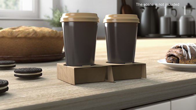 Cardboard Carrier with 2 Coffee Cup 3D model 2