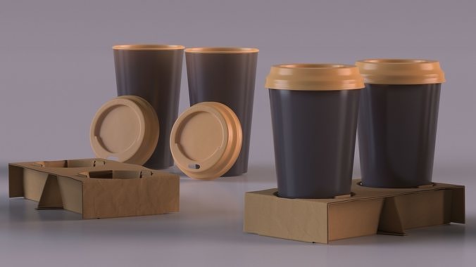 Cardboard Carrier with 2 Coffee Cup 3D model 6
