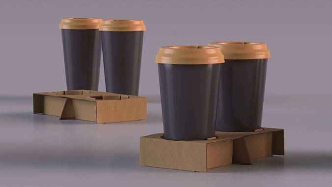 Cardboard Carrier with 2 Coffee Cup 3D model 5
