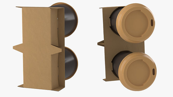 Cardboard Carrier with 2 Coffee Cup 3D model 7