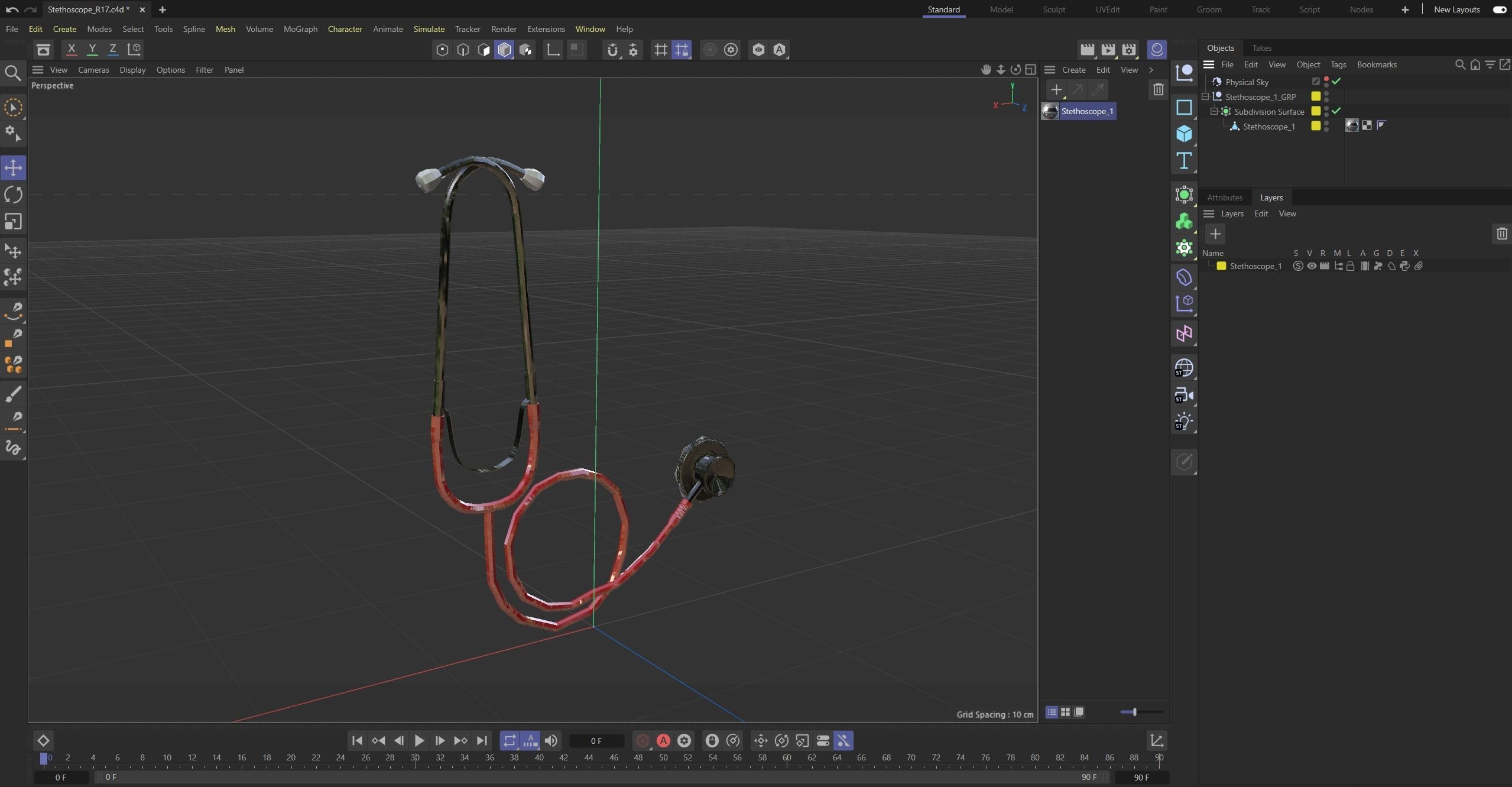 Stethoscope Red Low-poly 3D model_29