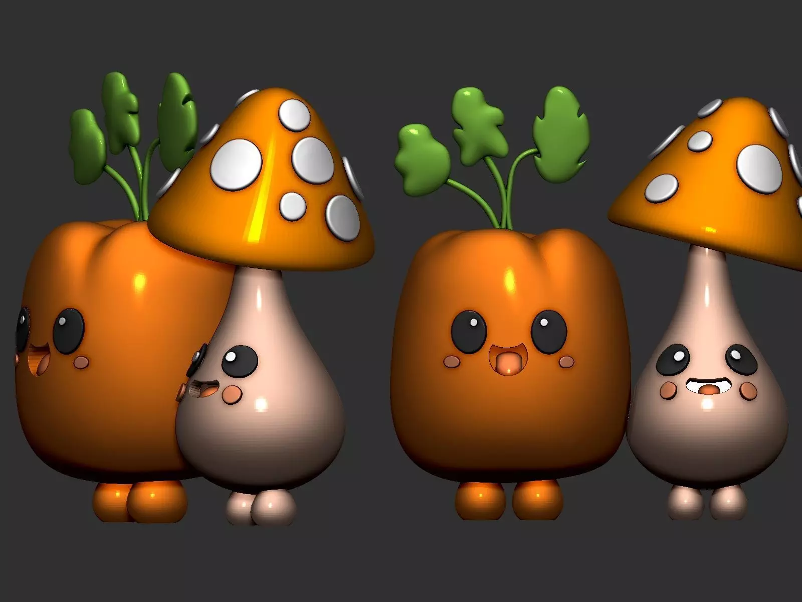 cute mushroom and carrots 3D print model_0