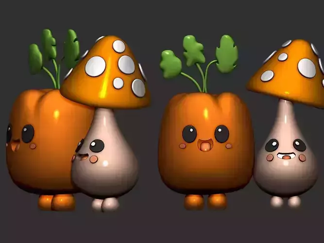 cute mushroom and carrots 3D print model