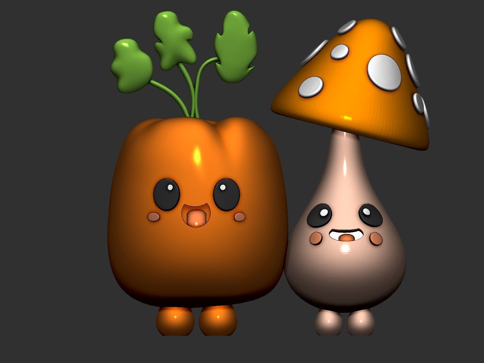 cute mushroom and carrots 3D print model_1