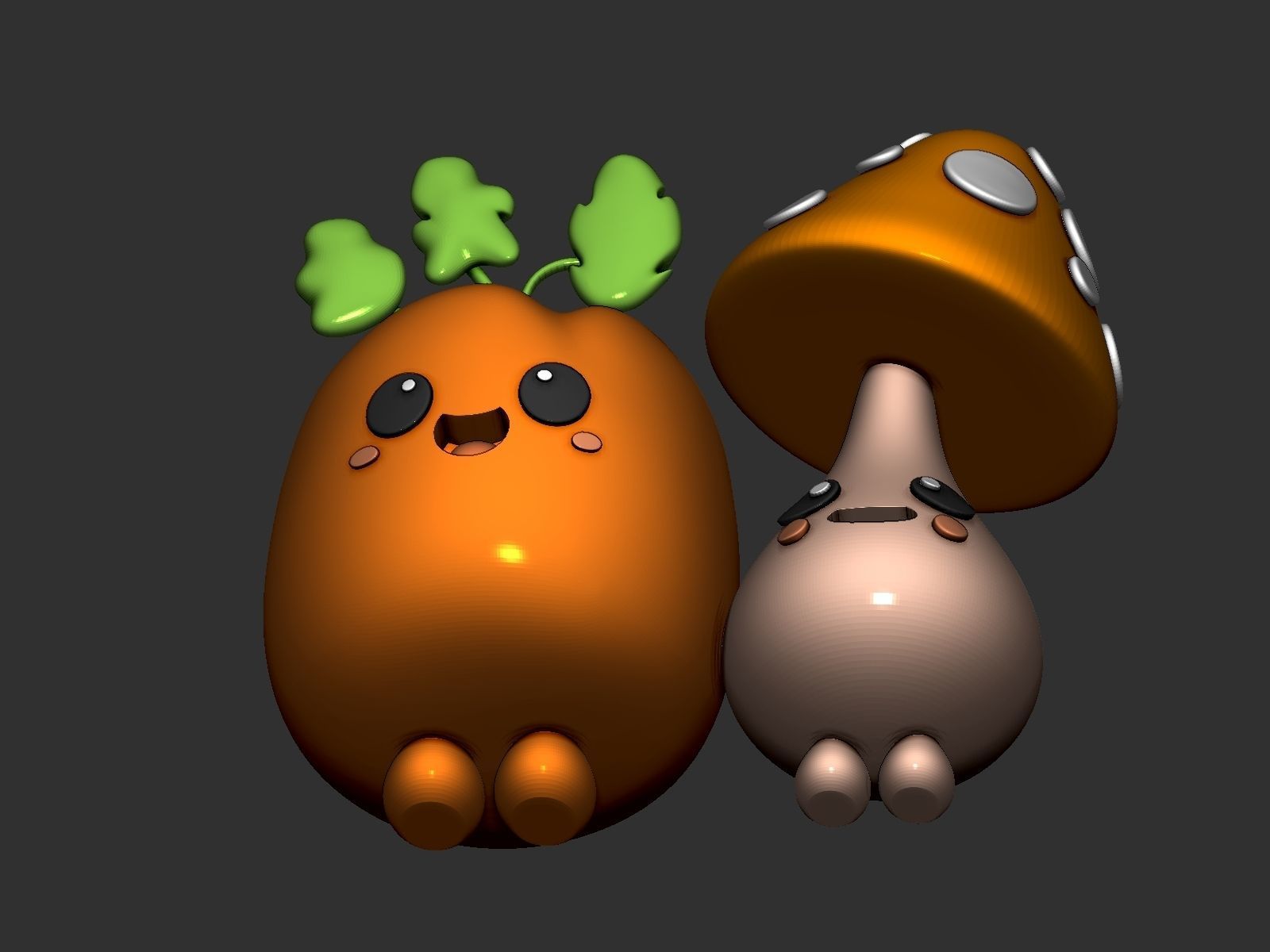 cute mushroom and carrots 3D print model_3