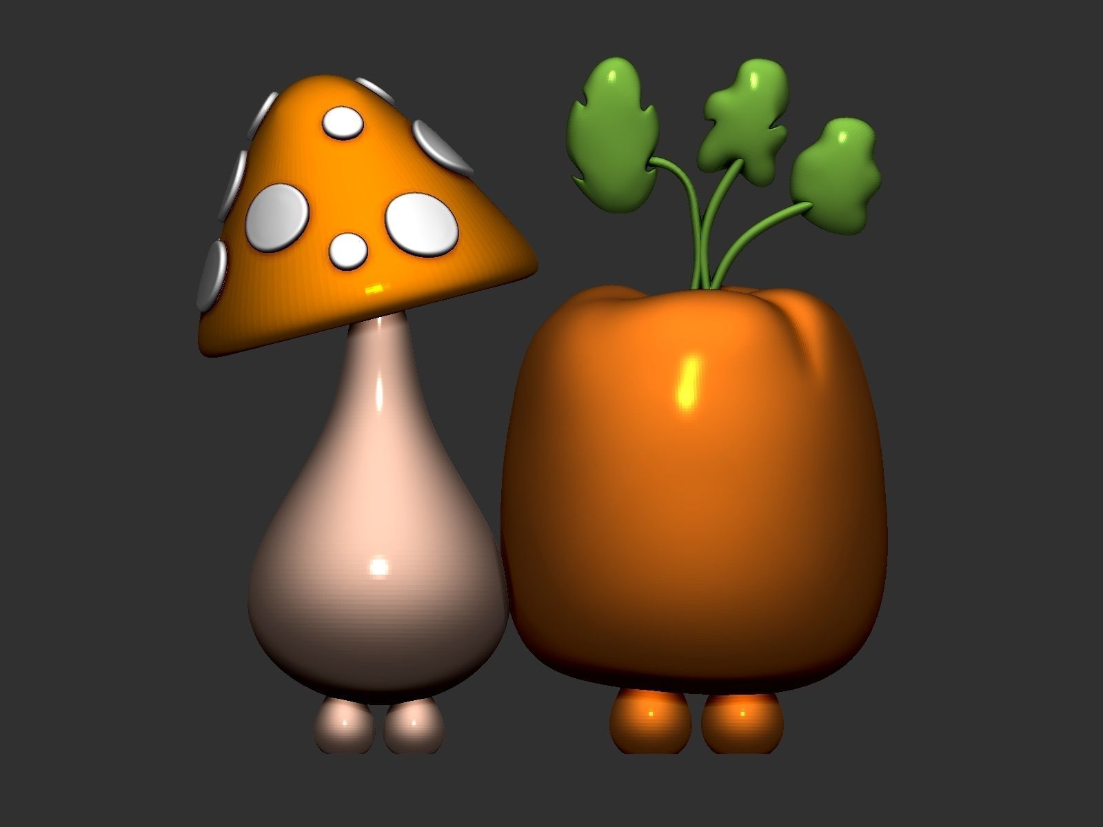 cute mushroom and carrots 3D print model_2