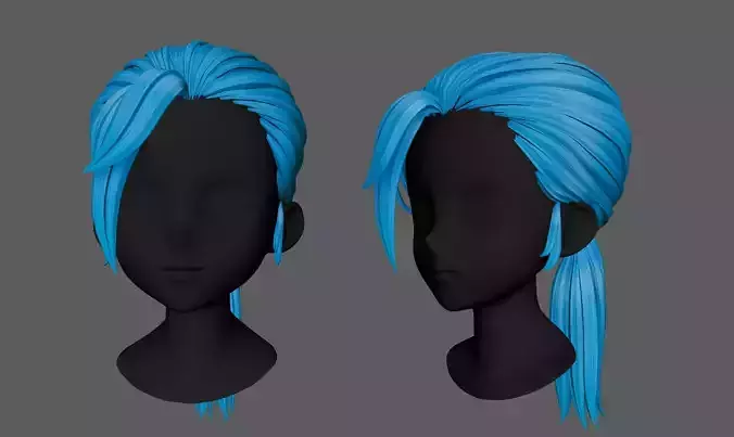 Anime hair style 13 low poly for woman and girl