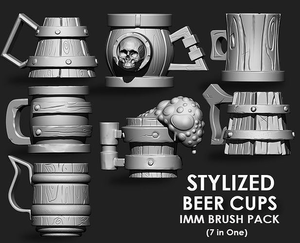 Stylized Beer Cups IMM Brush Pack 7 in One 3D model