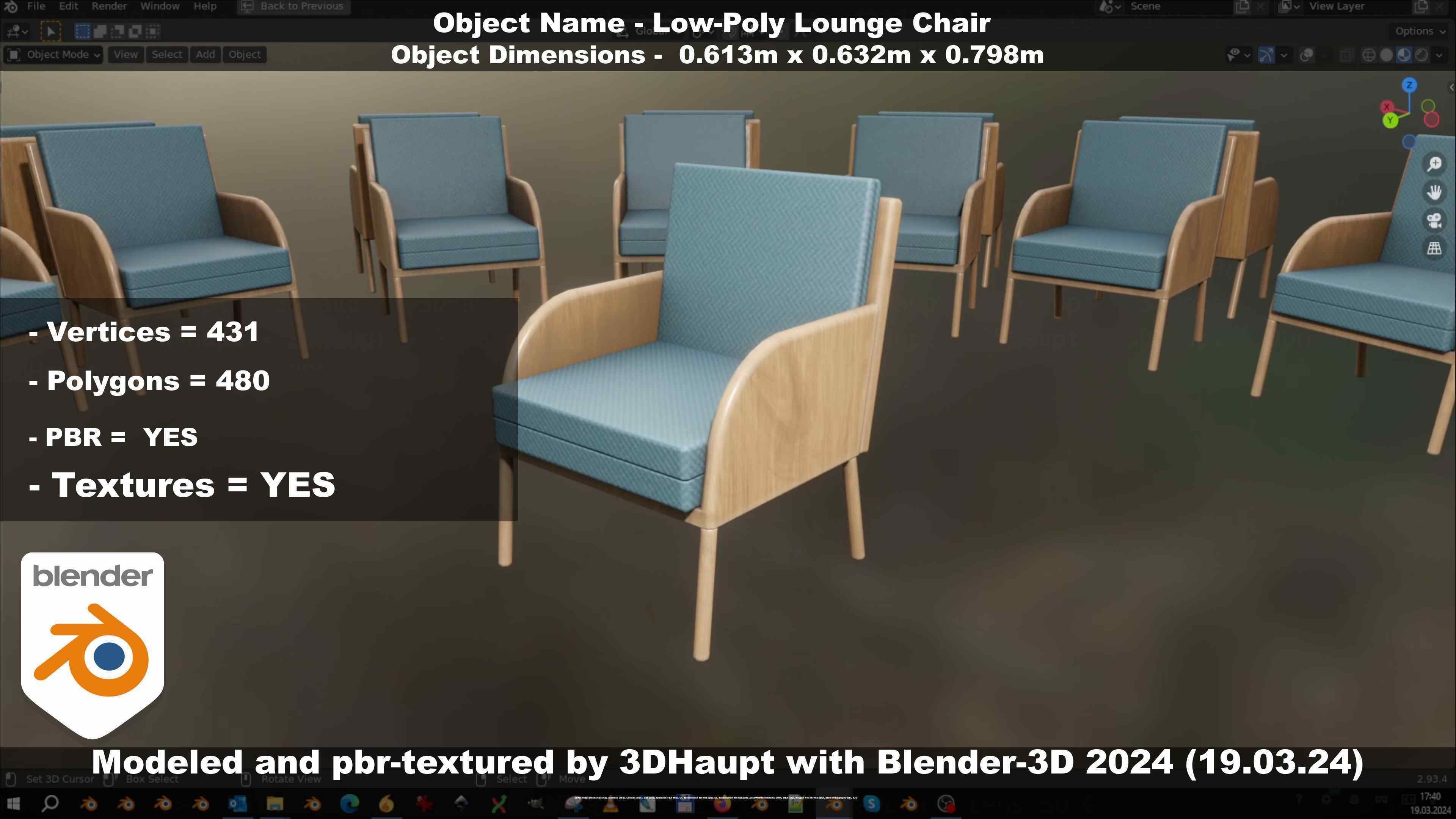 Low-Poly Lounge Chair Low-poly 3D model_112